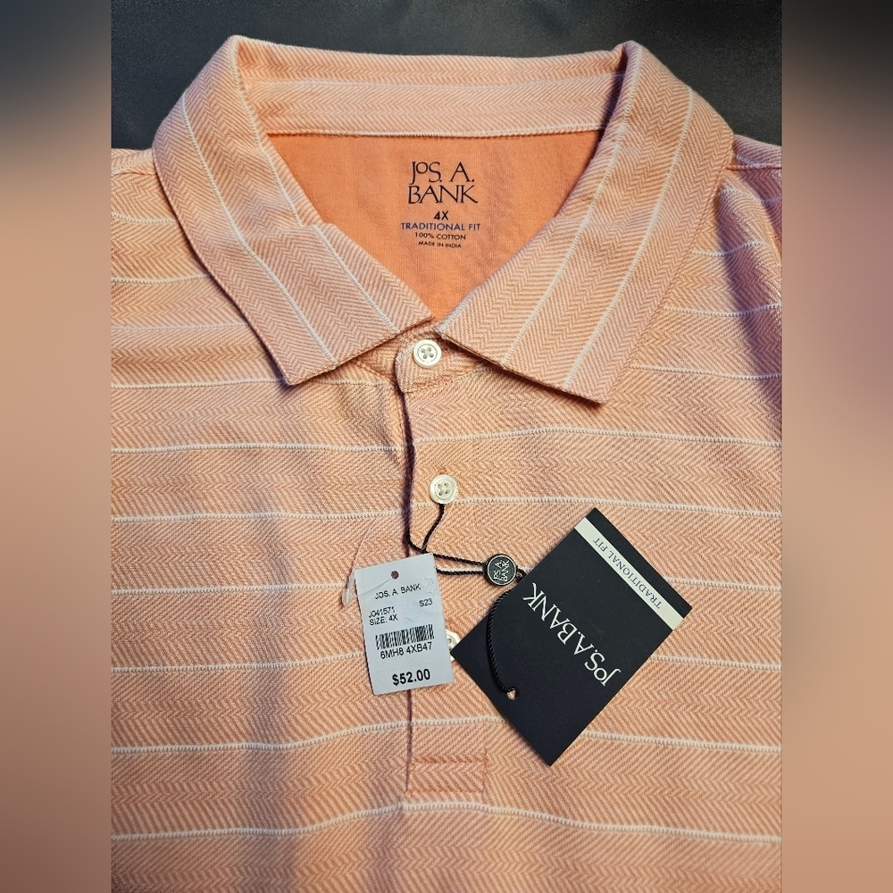 Jos. A. Bank Men's Polo Shirt Size 4XL NWT Short Sleeves Orange Cotton Traveler